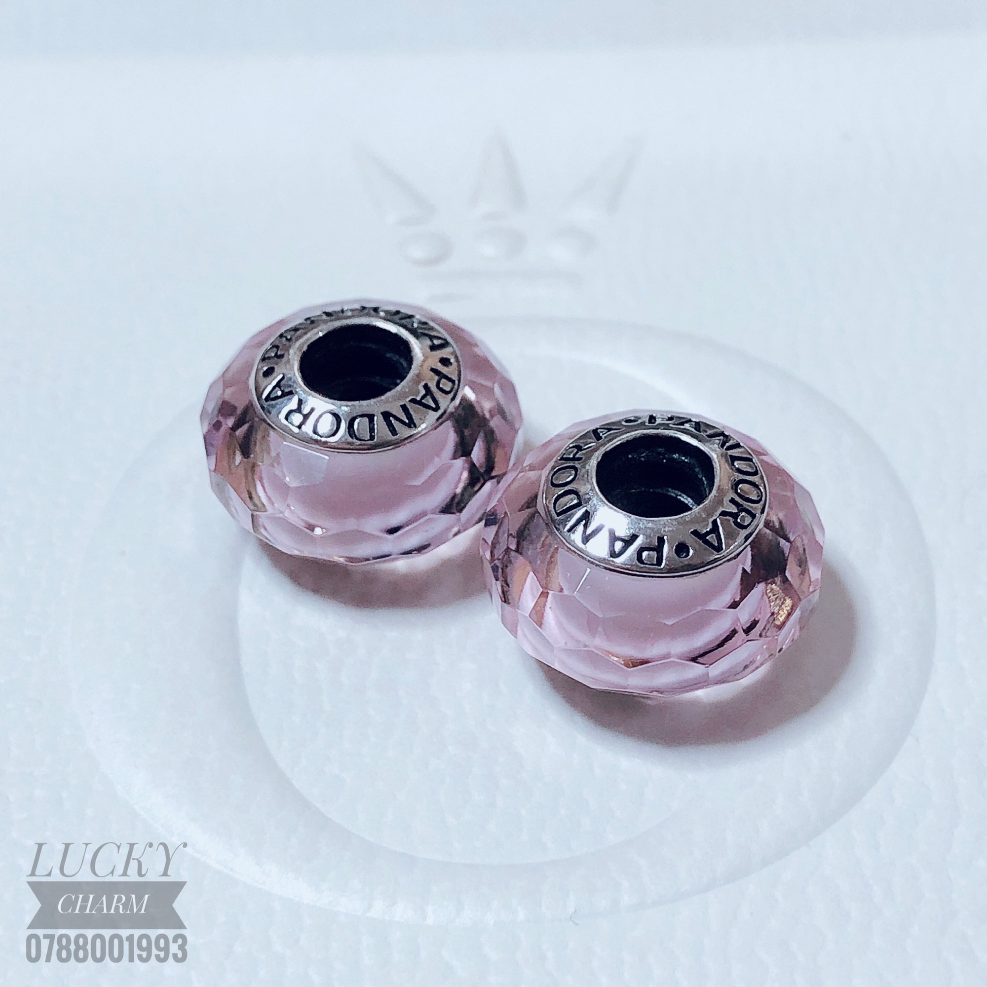 Charm đá glass hồng nhạt bạc 925