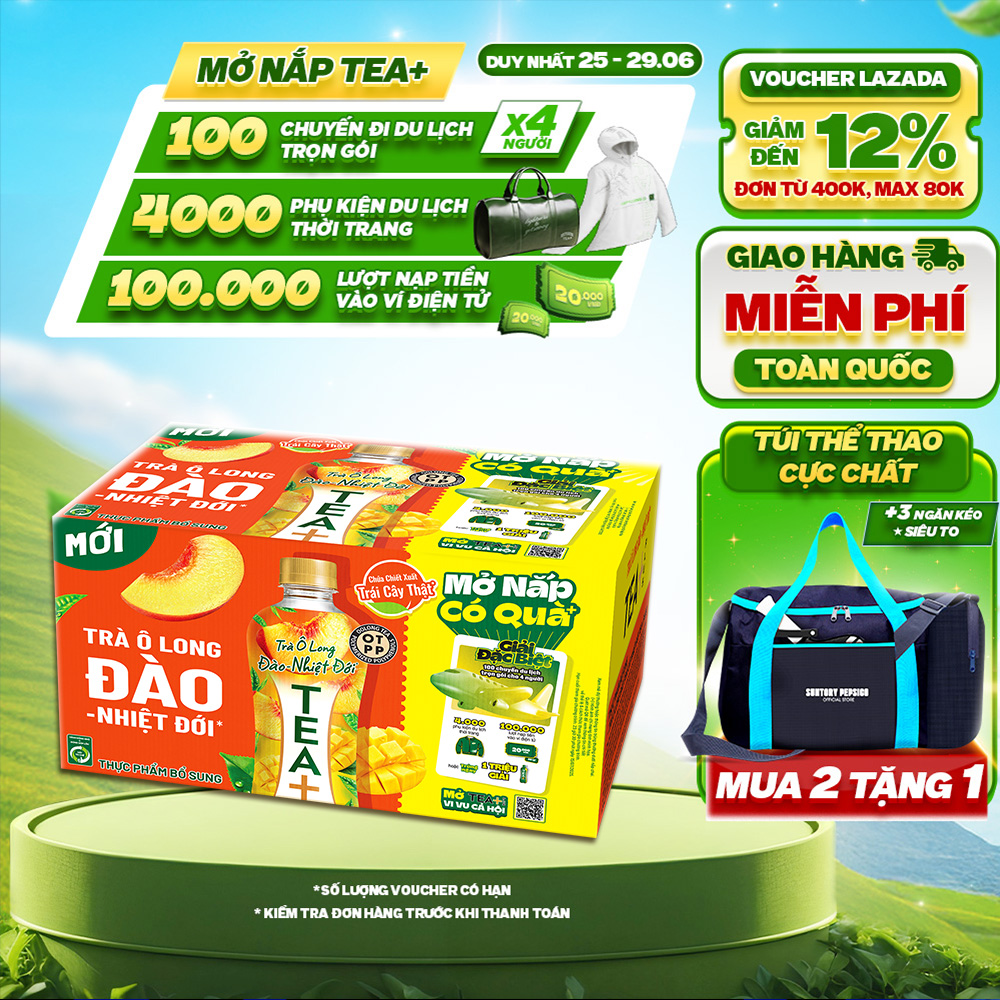 [SALE 25.6] Thùng 24 Chai Trà Ô Long Tea+ Đào Trái Cây Nhiệt Đới (450ml/chai)
