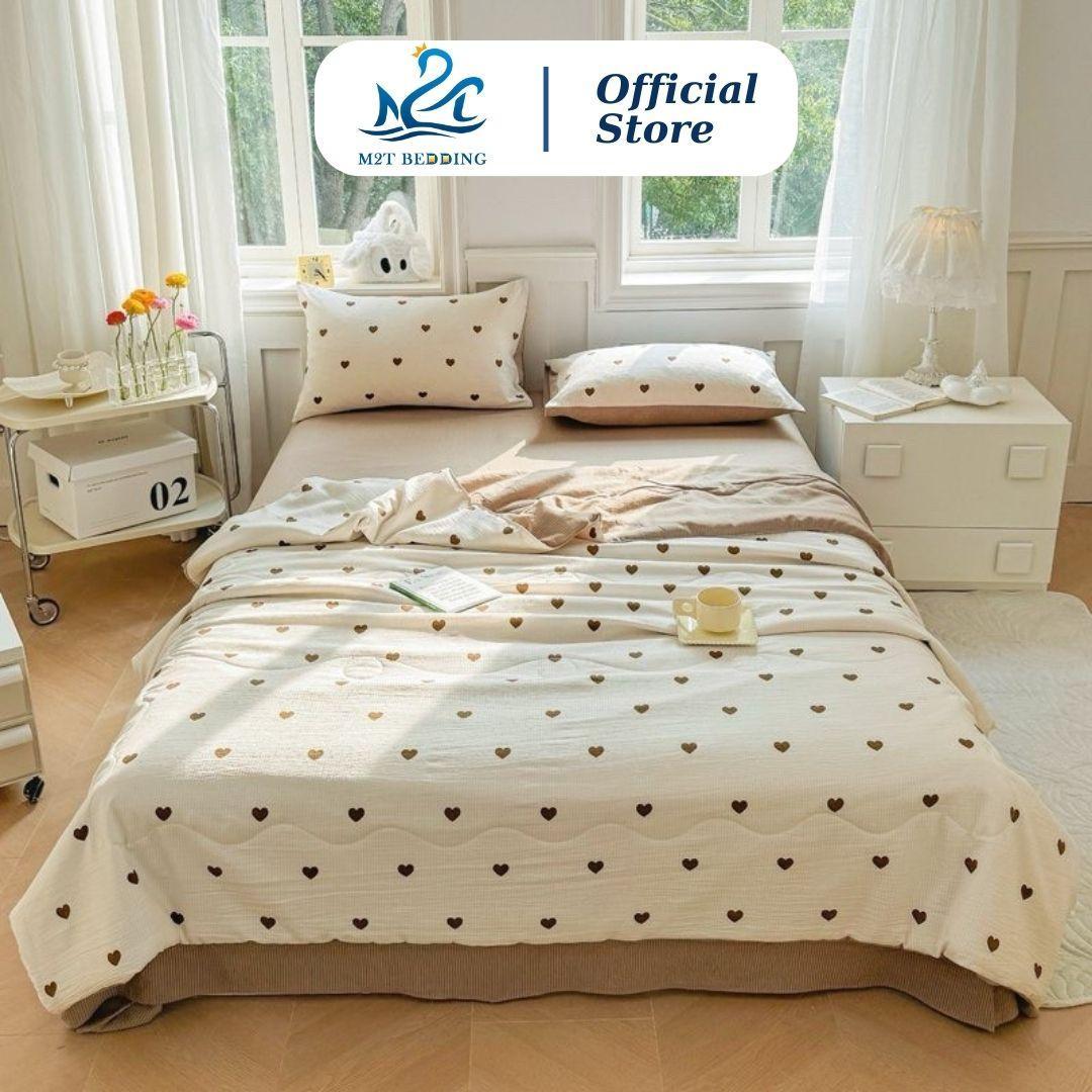 Bộ chăn ga gối cotton COOLING M2T Bedding - gồm ga giường 2 vỏ gối và chăn chần bông hè mềm mại thoáng mát 