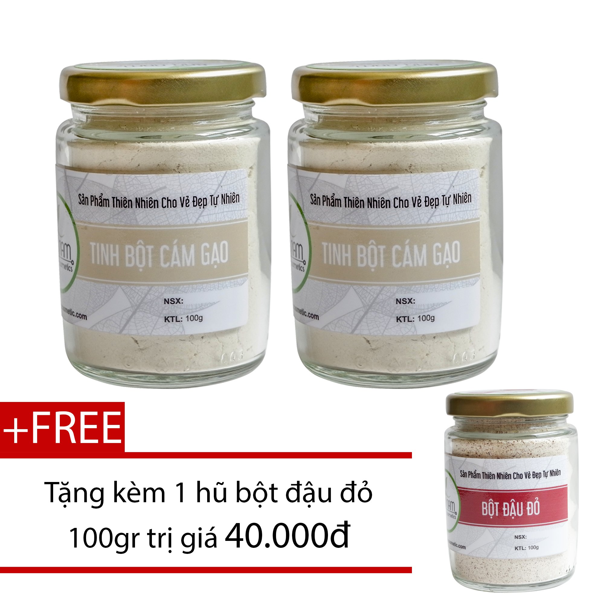 Combo 2 tinh bột cám gạo tắm trắng 100g - bảo nam + tặng bột đậu đỏ nguyên chất 100g