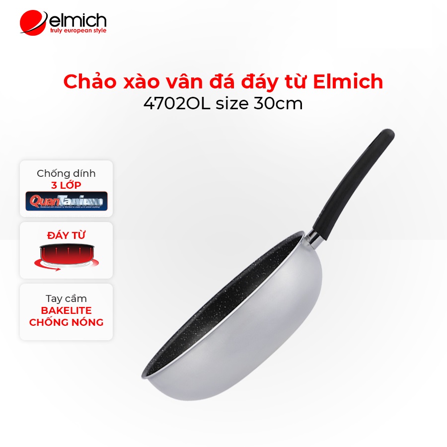 Chảo xào chống dính vân đá cao cấp, đáy từ Elmich 4702OL size 30cm