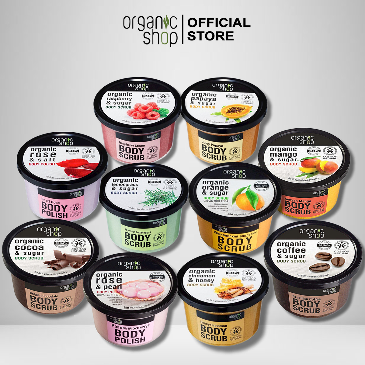 Kem tẩy tế bào chết toàn thân Organic Shop 250ml - nhiều hương NPP Shoptido