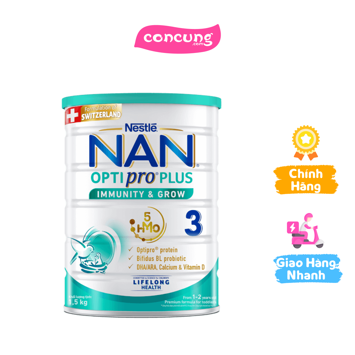 Sản phẩm dinh dưỡng công thức Nestlé NAN OPTIPRO PLUS 3 1500g