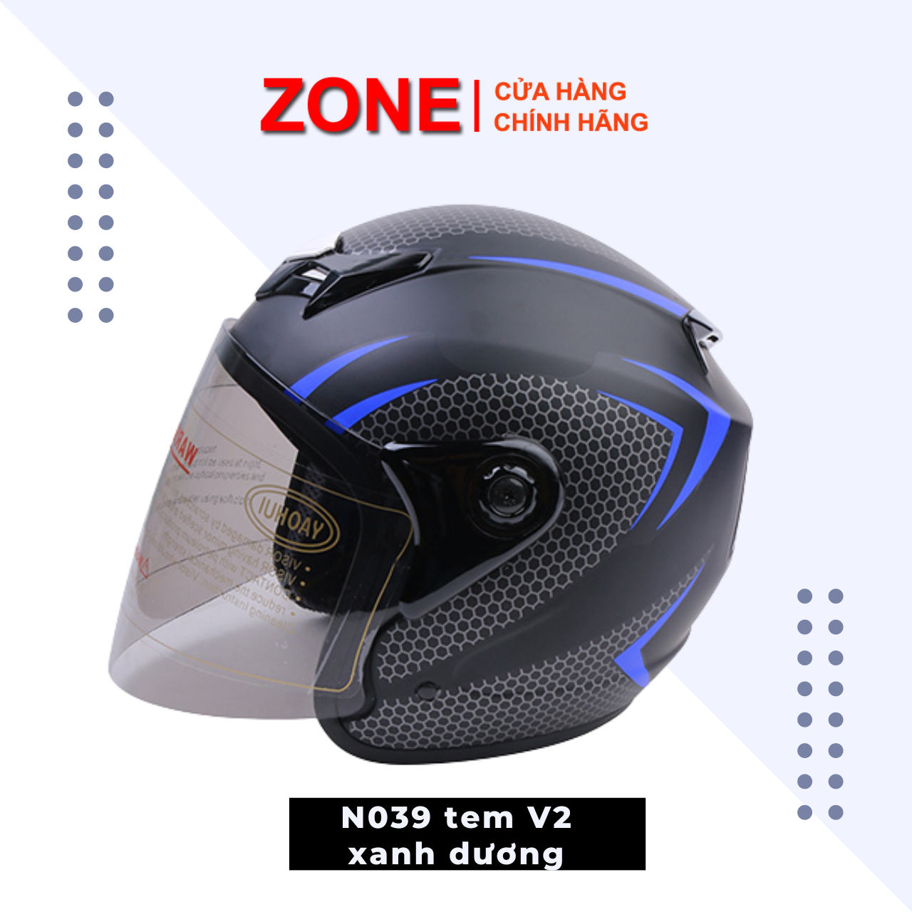 Mũ bảo hiểm napoli n039 tem v2 xanh dương kính khói