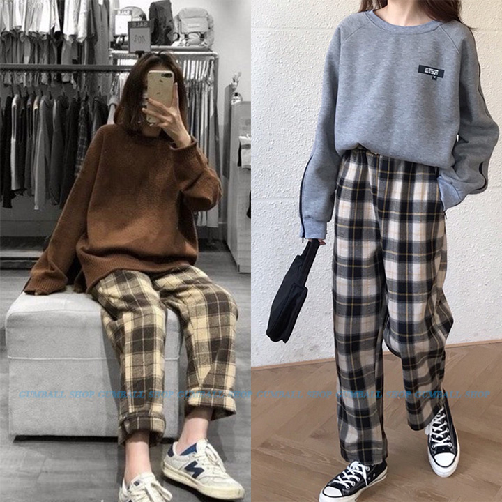 Quần Baggy Kẻ Caro Nam Nữ Ống Rộng, Quần Sọc Kẻ Caro Dáng Suông Siêu Hot