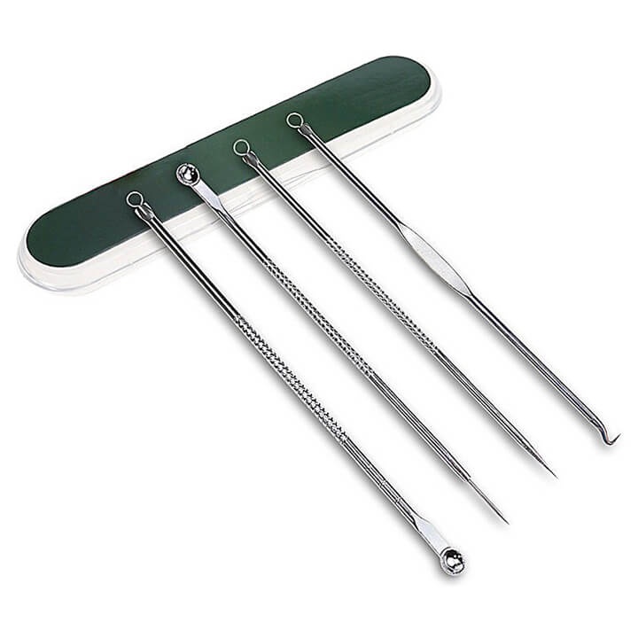 Set 4 dụng cụ nặn mụn hộp nhựa, hộp 4 thanh nặn mụn 2 đầu chất thép không gỉ cao cấp, bộ nặn mụn chuyên dụng 4 món