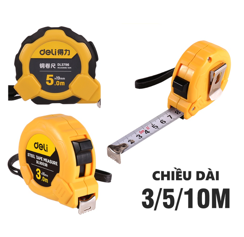 Thước cuộn thép deli cao cấp đủ size - chất liệu abs bọc cao su chắc chắn chống va đập - dl3795-3796