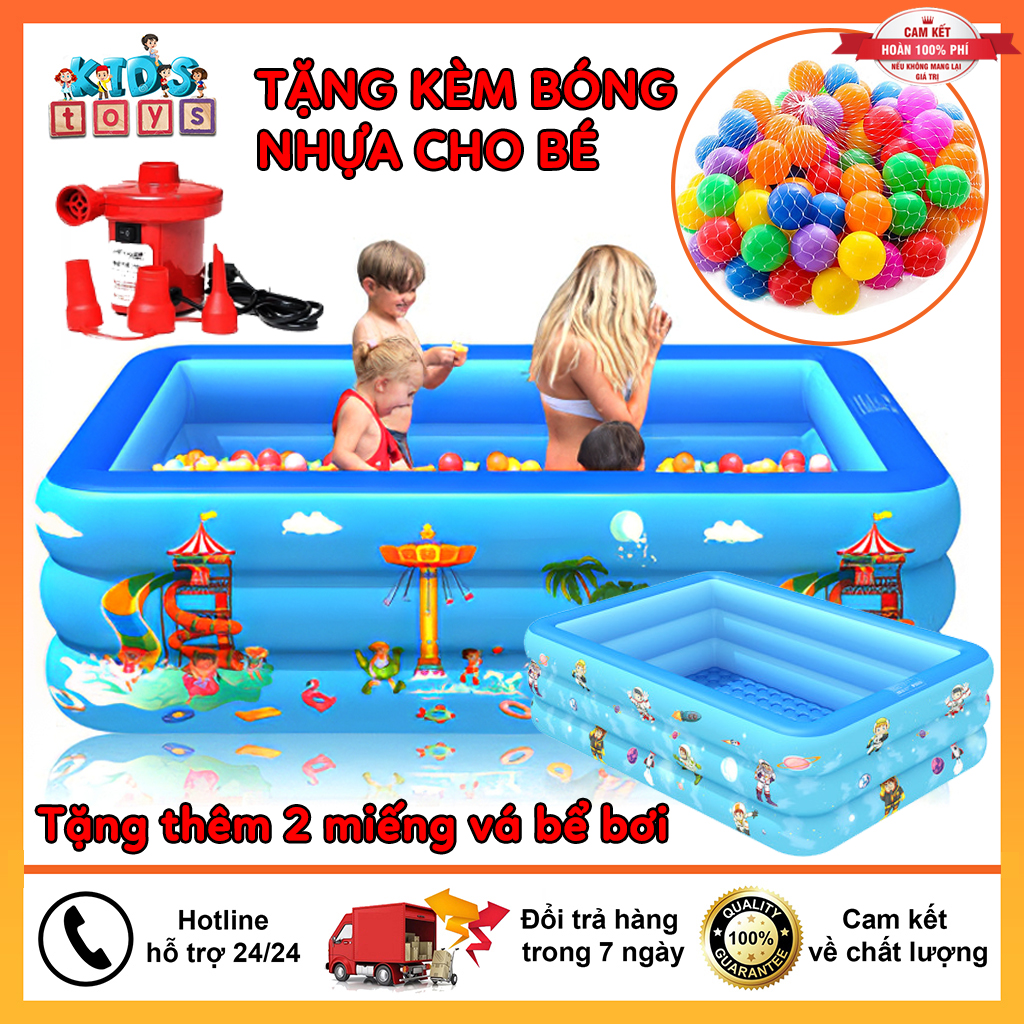 [Tặng Kèm Đồ Chơi] Bể bơi phao 3 tầng, bể bơi 1m2, bể bơi 1m3, bể bơi 1m5, bể bơi 1m6, bể bơi 1m8 bể bơi 2m1, chất liệu nhựa PVC an toàn với trẻ nhỏ, Tặng kèm 2 miếng vá kèm theo hồ bơi