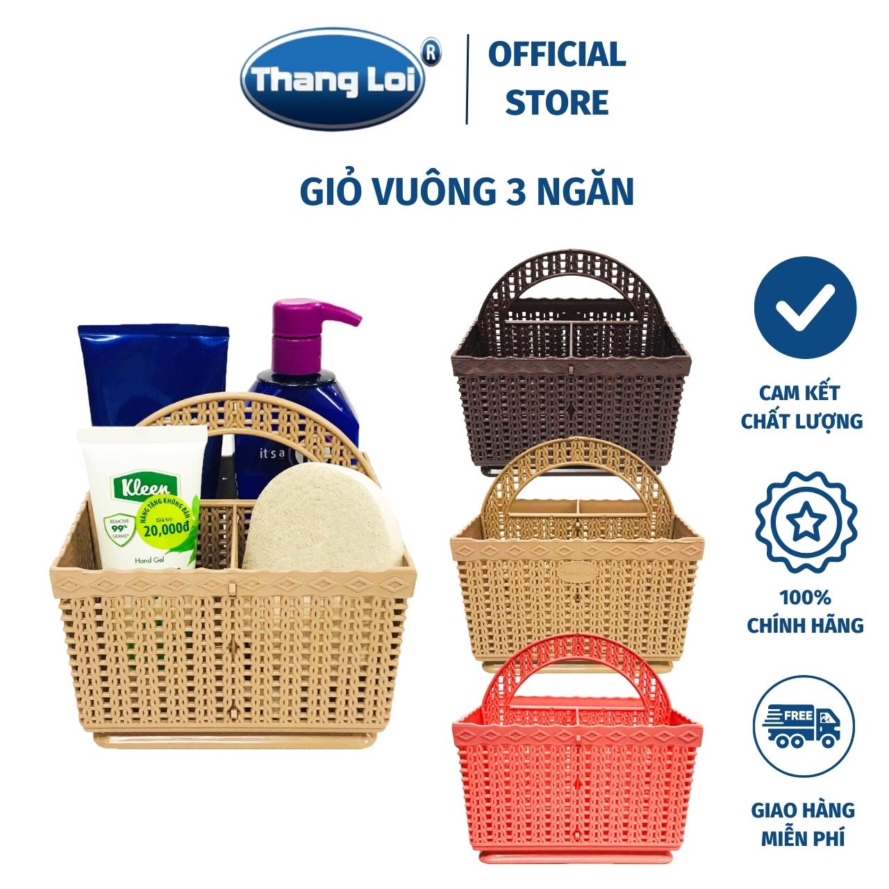 Rổ Nhựa Vuông Có Quai Xách 3 Ngăn tiện lợi - Đựng văn phòng phẩm Gia vị Sữa tắm