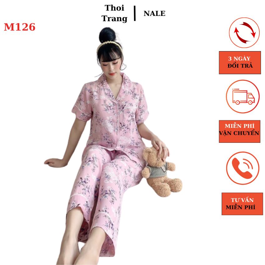 Đồ bộ pijama lụa mango quần dài tay ngắn  size M- L- XL- 2XL - THOI TRANG NALE - M126