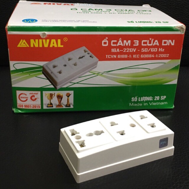 Ổ cắm điện nival 3ổ cắm trắng
