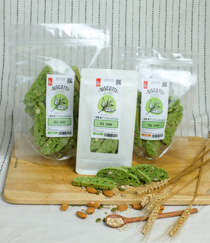 Bánh biscotti quốc dân 250g vị trà xanh thương hiệu gạch đỏ - giảm cân