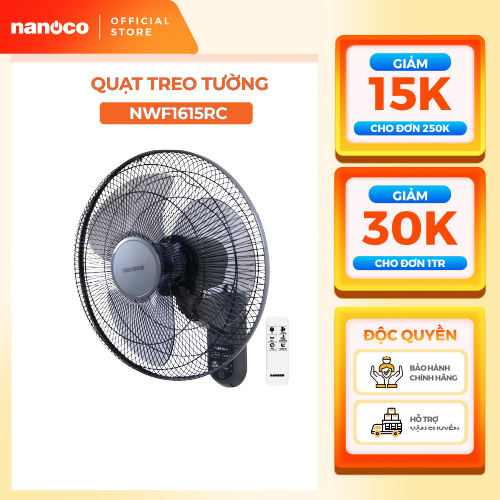 Quạt treo tường nanoco model nwf1615rc-gr màu ghi