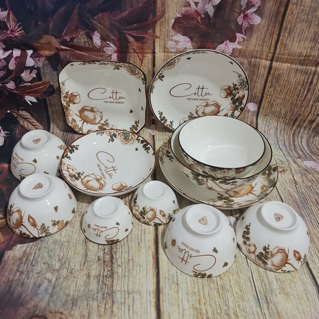 Bộ chén tô dĩa sứ Cotton cao cấp, sang trọng - bộ chén tô dĩa sứ cao cấp, sang trọng
