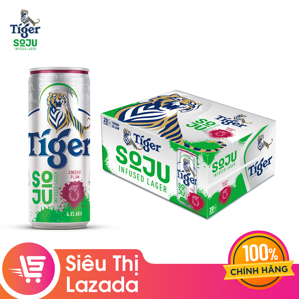 Thùng 20 lon bia Tiger Soju Infused Lager Cheeky Plum 330ml