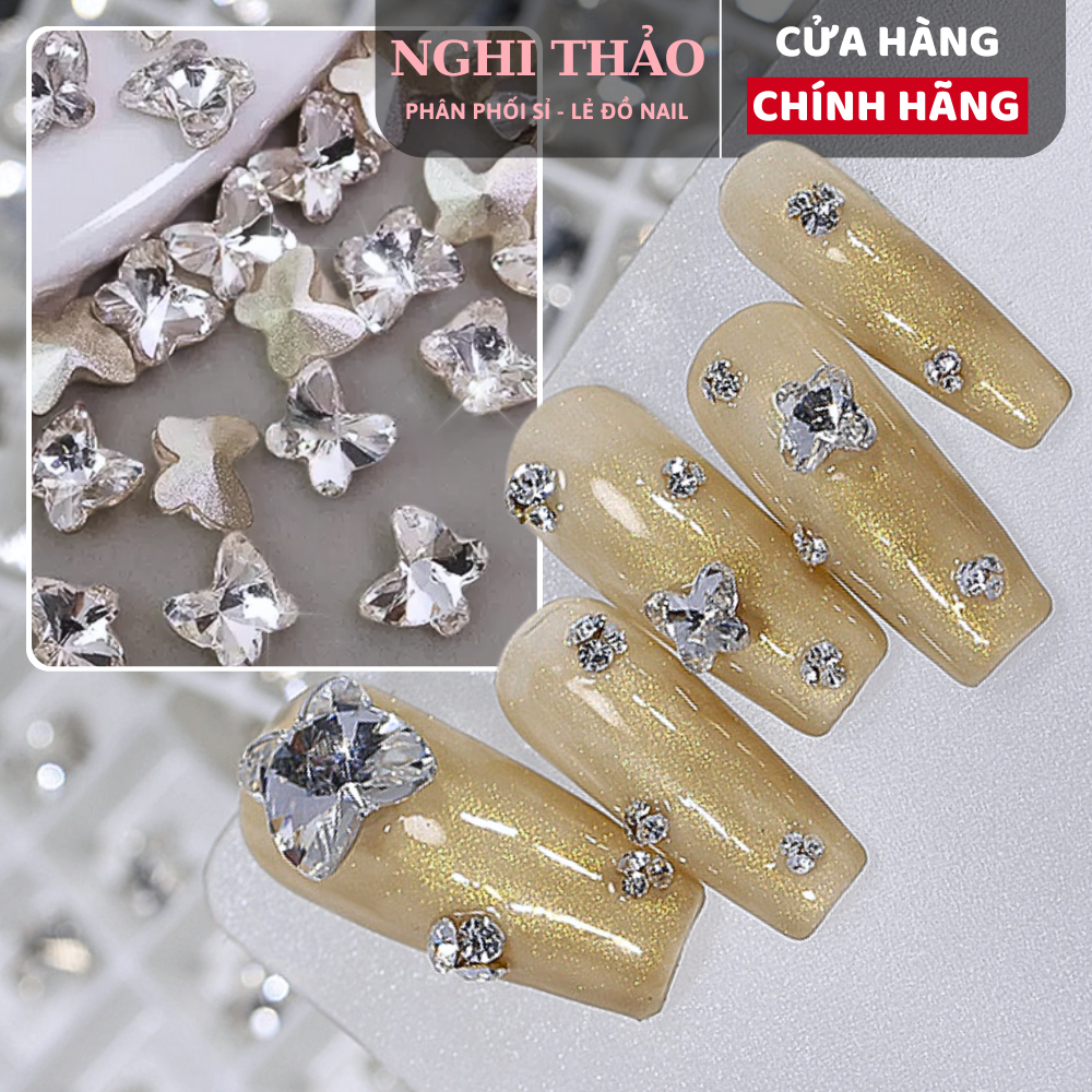 Đá khối nail hình bướm 15 viên size to