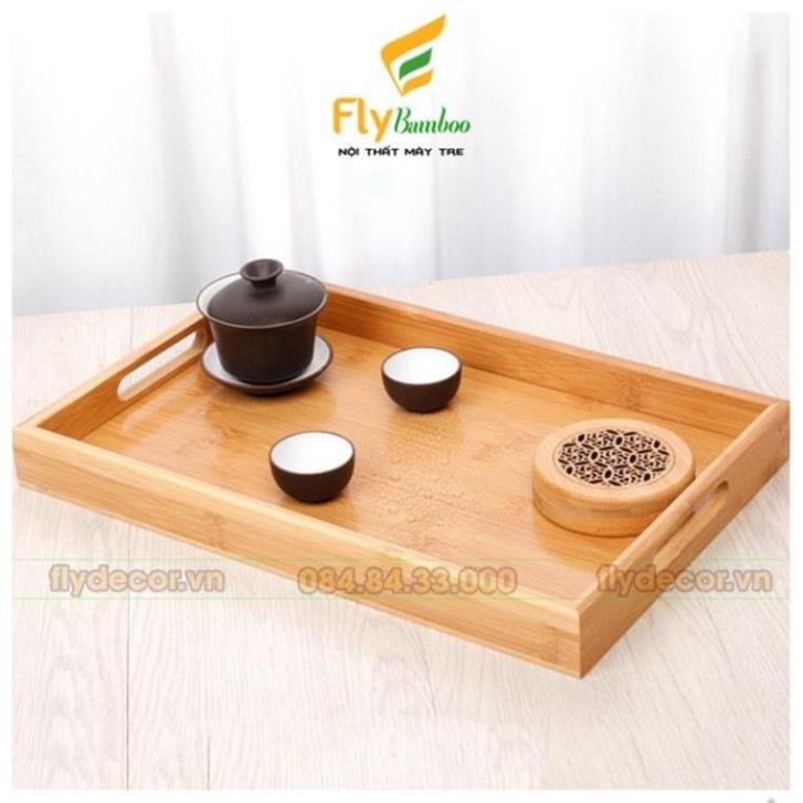 Khay gỗ tre chữ nhật, khay đa năng dùng để bưng bê, đựng đồ ăn, khay để bàn - Flybamboo