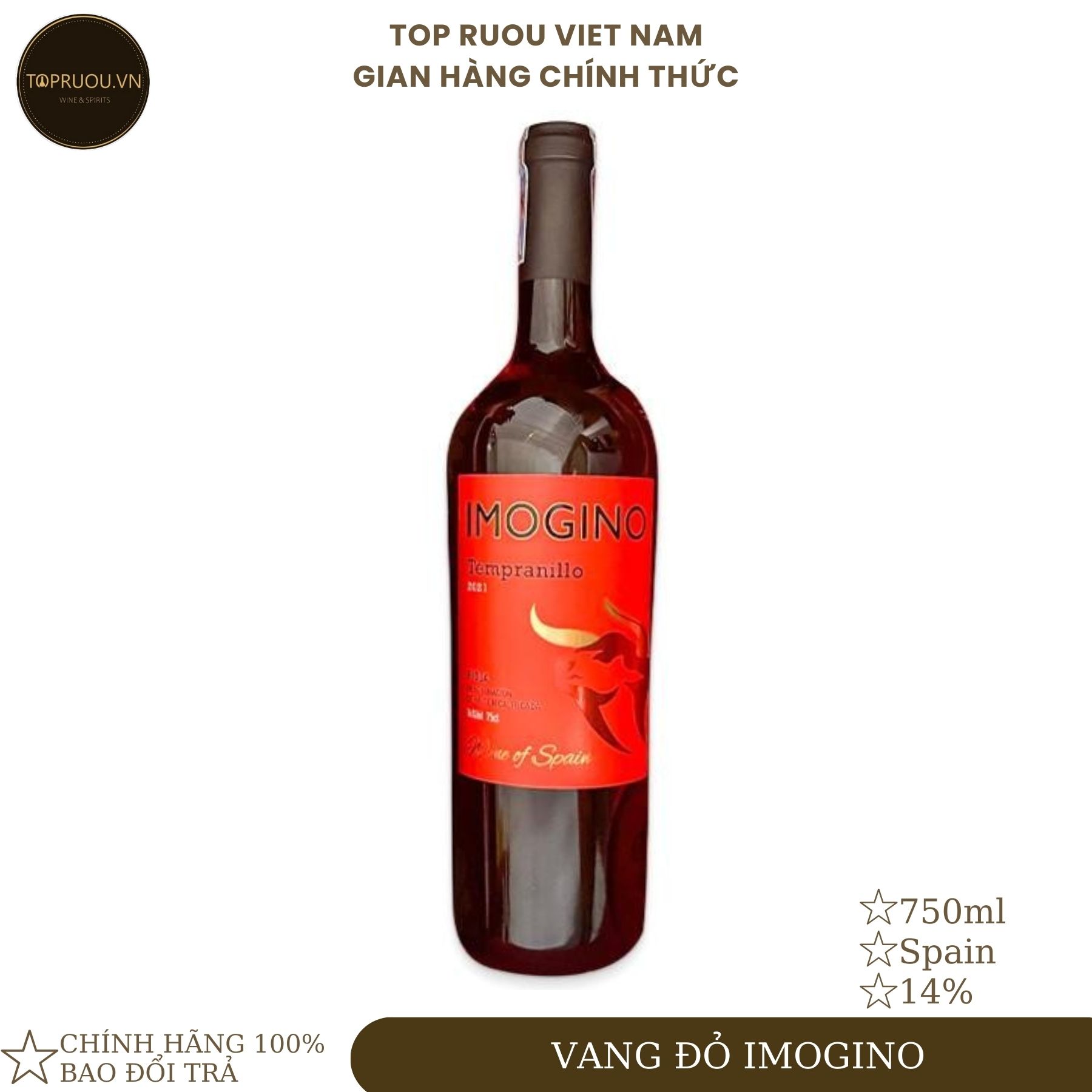 Rượu vang đỏ imogino 750ml 14% - hàng thật - giao nhanh