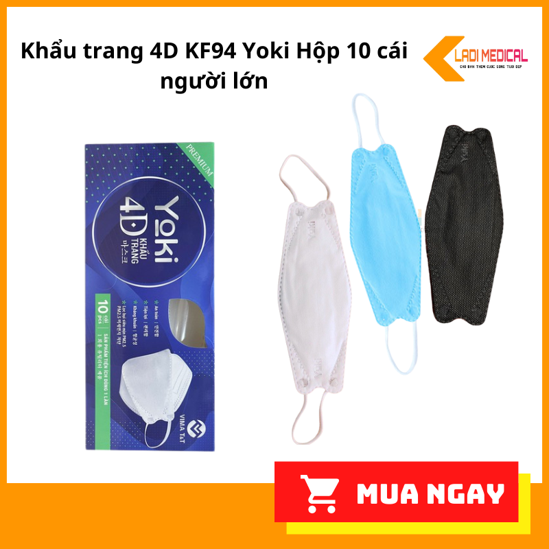 Khẩu trang 4d kf94 yoki hộp 10 cái người lớn