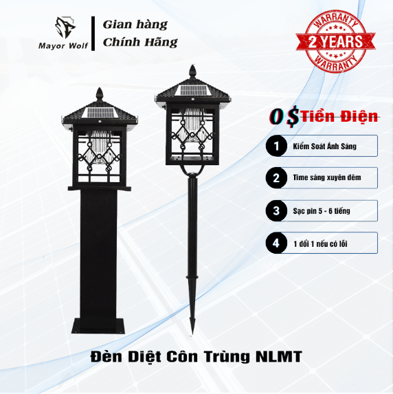 Đèn bắt côn trùng, đèn bắt côn trùng năng lượng mặt trời MAYOR WOLF