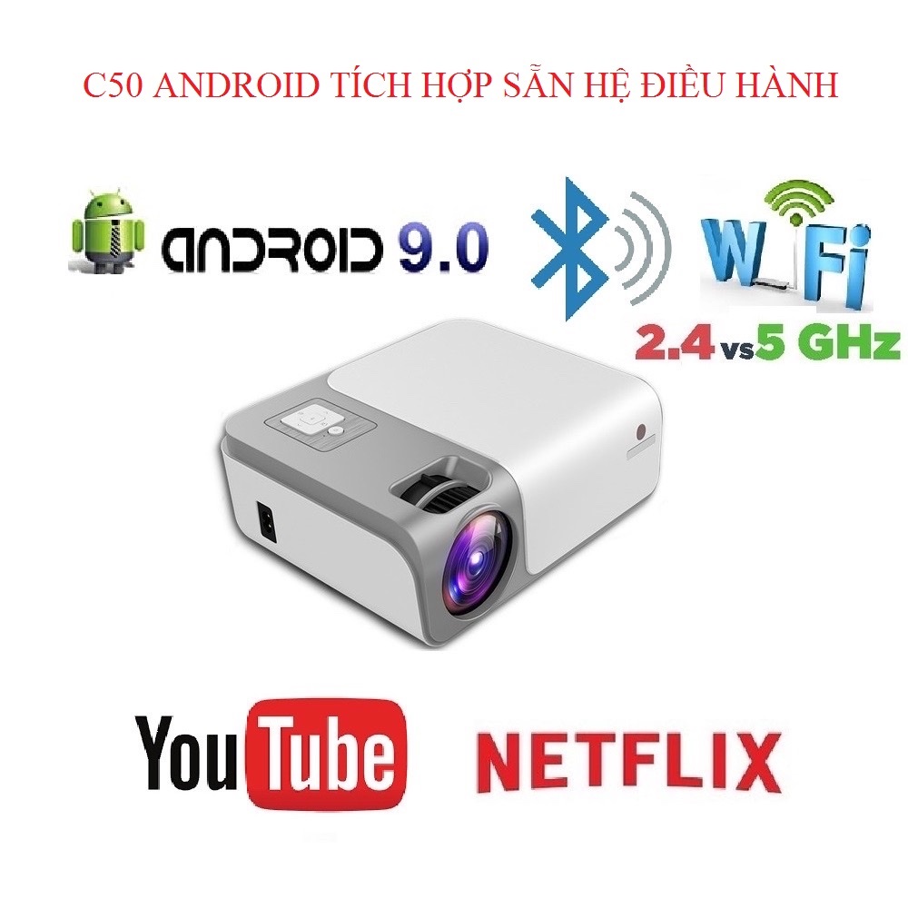 Máy chiếu cheerlux C50 Android Full HD 1080P độ sáng 3800 lumen kết nối không dây với điện thoại loa bluetooth