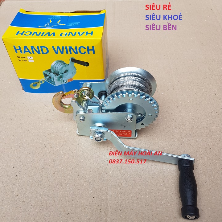 Tời quay tay 600 LBS hàng mới giá tốt chịu tải 272kg hàng đẹp L1 ( 8m cáp, 2 khóa và 1 móc cẩu)