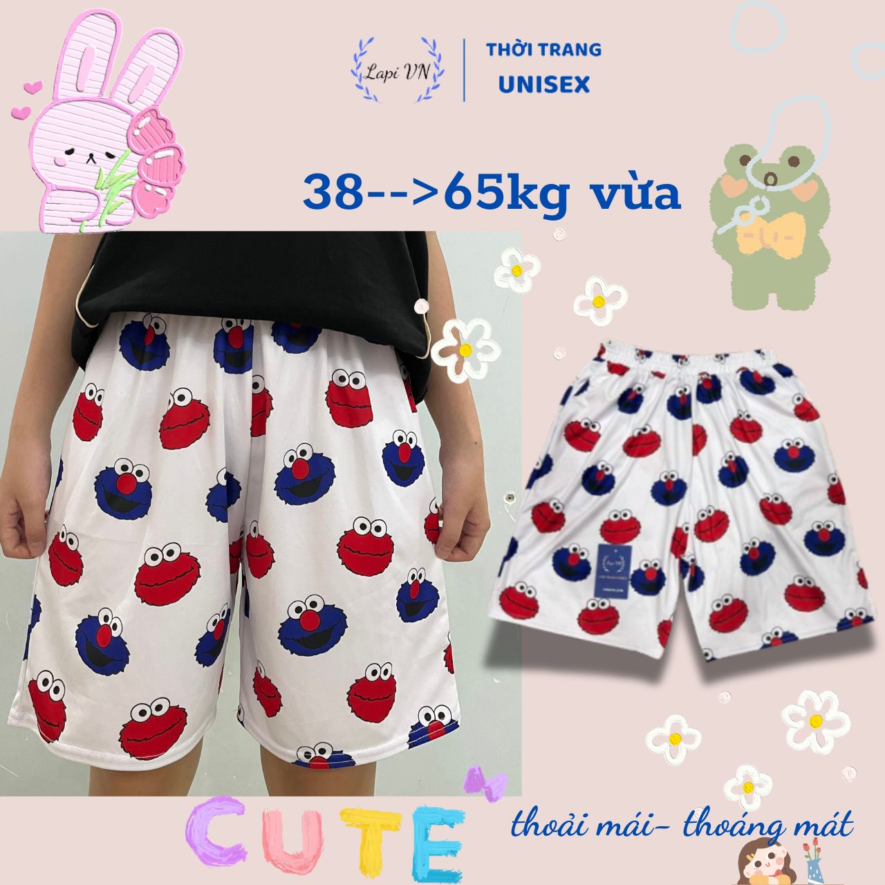 Quần Short Thú Unisex gấu Kaws MS01- Design by Lapi VN Nam Nữ Đều Mặc Được, Chất Liệu Thun Lạnh