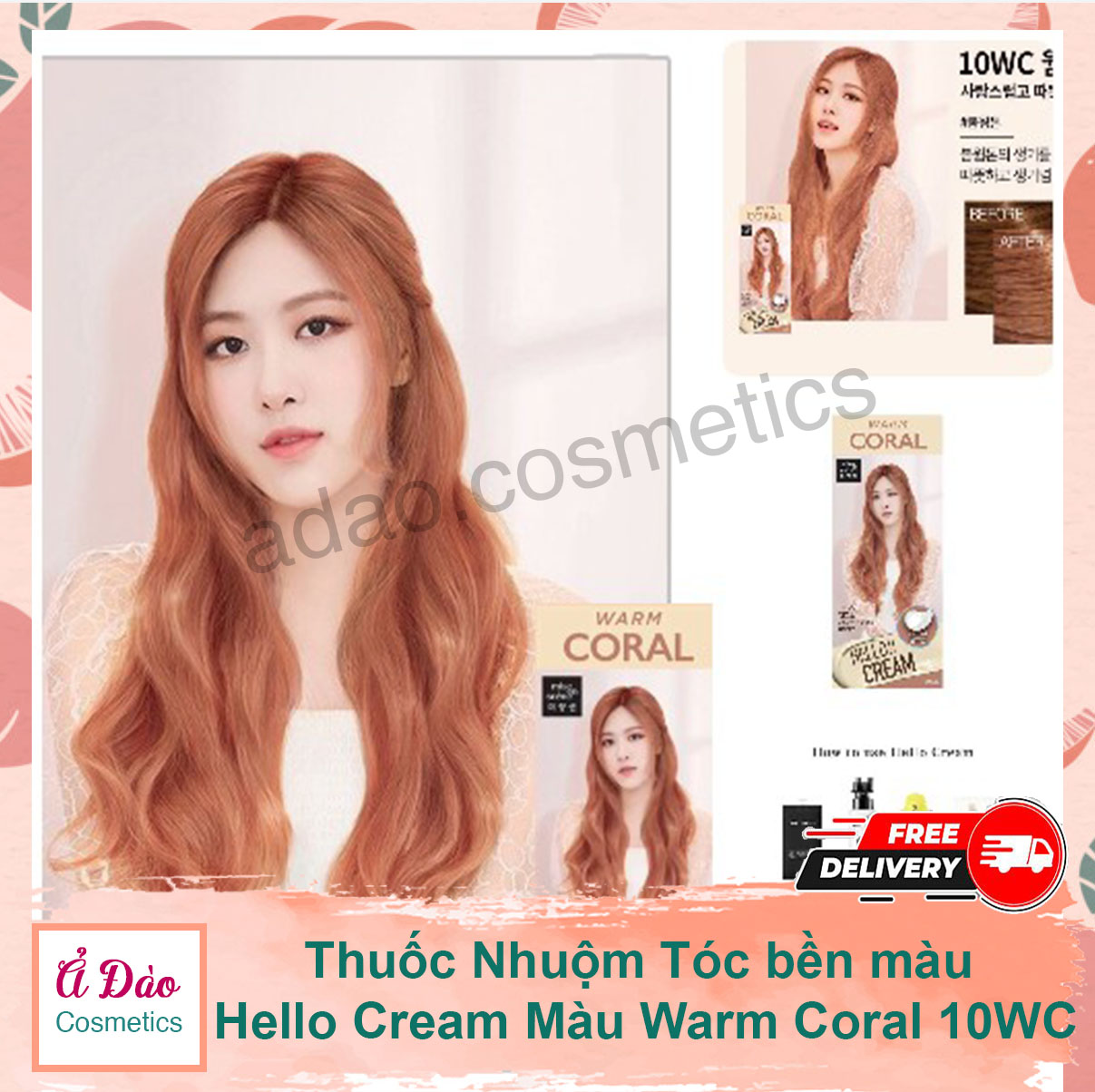 [FREESHIP] Thuốc nhuộm tóc tại nhà Hello Cream màu San Hô (Warm Coral) | Thuốc nhuộm tóc Black Pink bền màu dạng cream 10WC