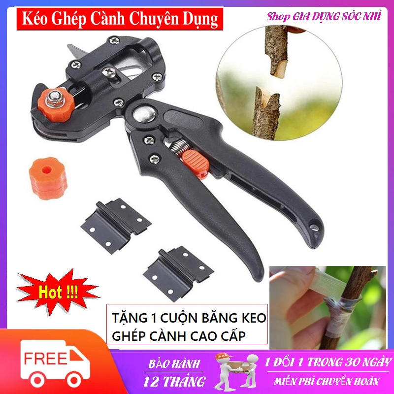 [TẶNG 1 cuộn băng keo ghép cành tự phân hủy] Kéo cắt ghép cành cây, Kéo Ghép Cành Đa Năng Tiện Lợi Đài Loan Tặng 2 lưỡi cắt và trụ đỡ thay thế - Dụng cụ cắt tỉa chiết ghép cây, Máy cắt ghép cành, chiết cành 3 chế độ (U, V, n)
