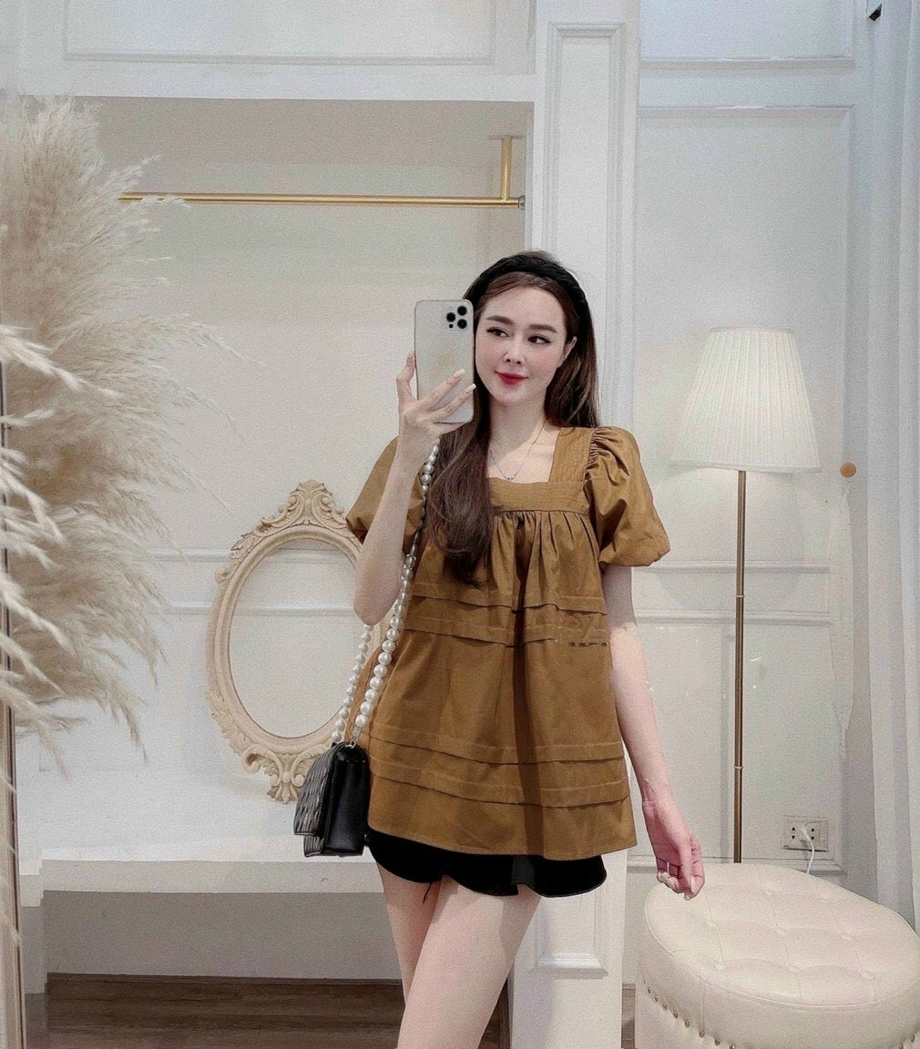 Áo bầu thời trang thiết kế công sở cổ vuông chất mát freesize dưới 65kg