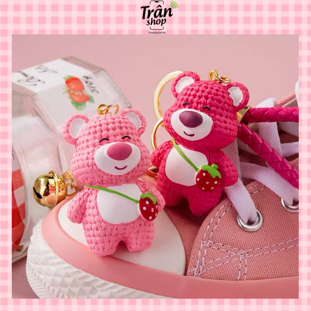 Móc khóa gấu dâu Lotso siêu dễ thương làm phụ kiện khóa xe, balo, túi xách, quà lưu niệm