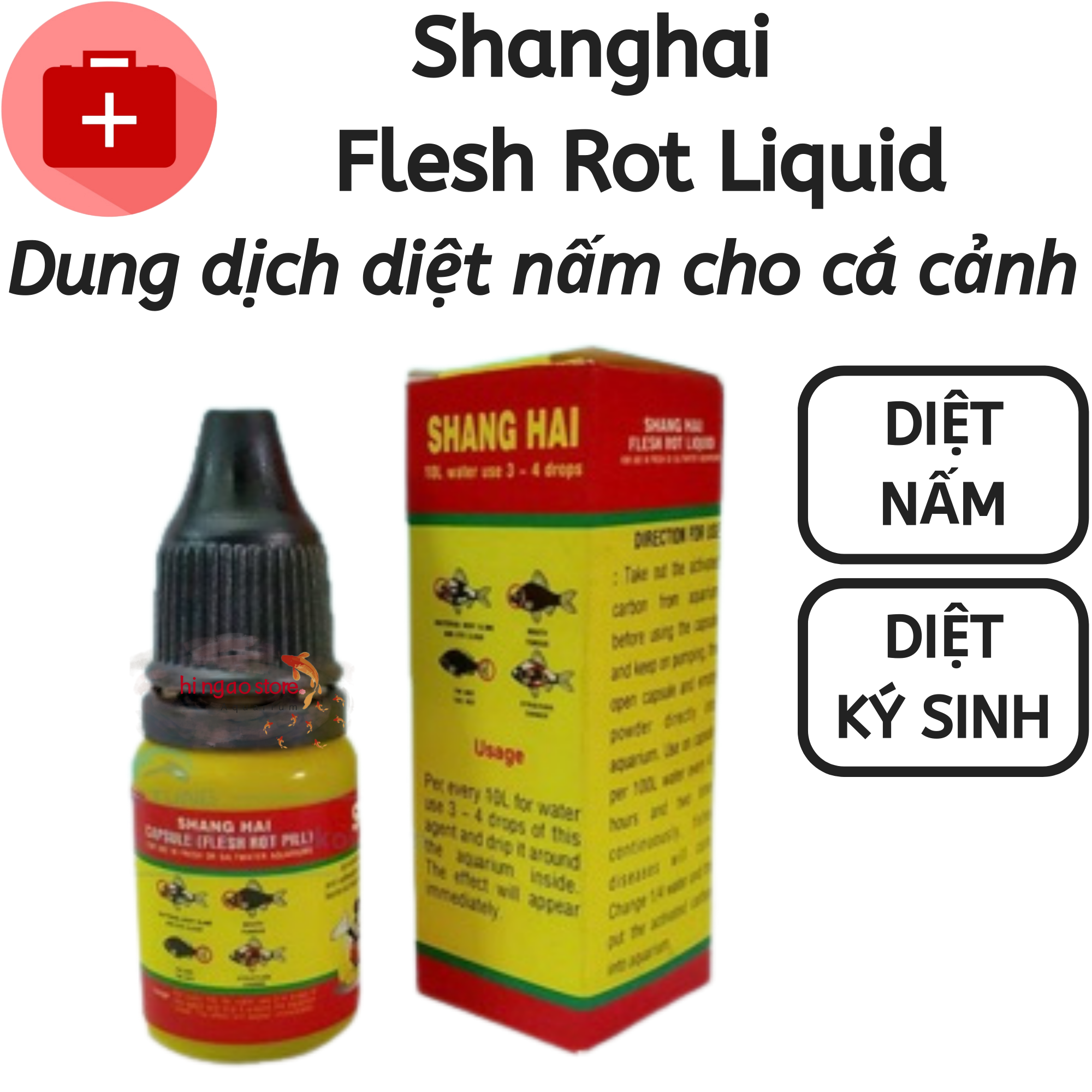 Shanghai Flesh Rot Liquid -Shanghai Mickey Dung dịch diệt nấm cho cá cảnh - Sản phẩm giúp cá khỏe mạnh | Hingaostore.