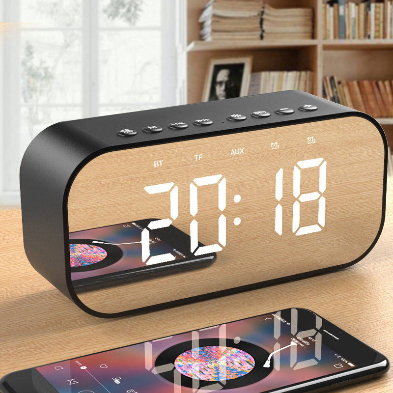 Loa Bluetooth kiêm đồng hồ báo thức mặt gương sáng sang trọng đa chức năng bản cao cấp