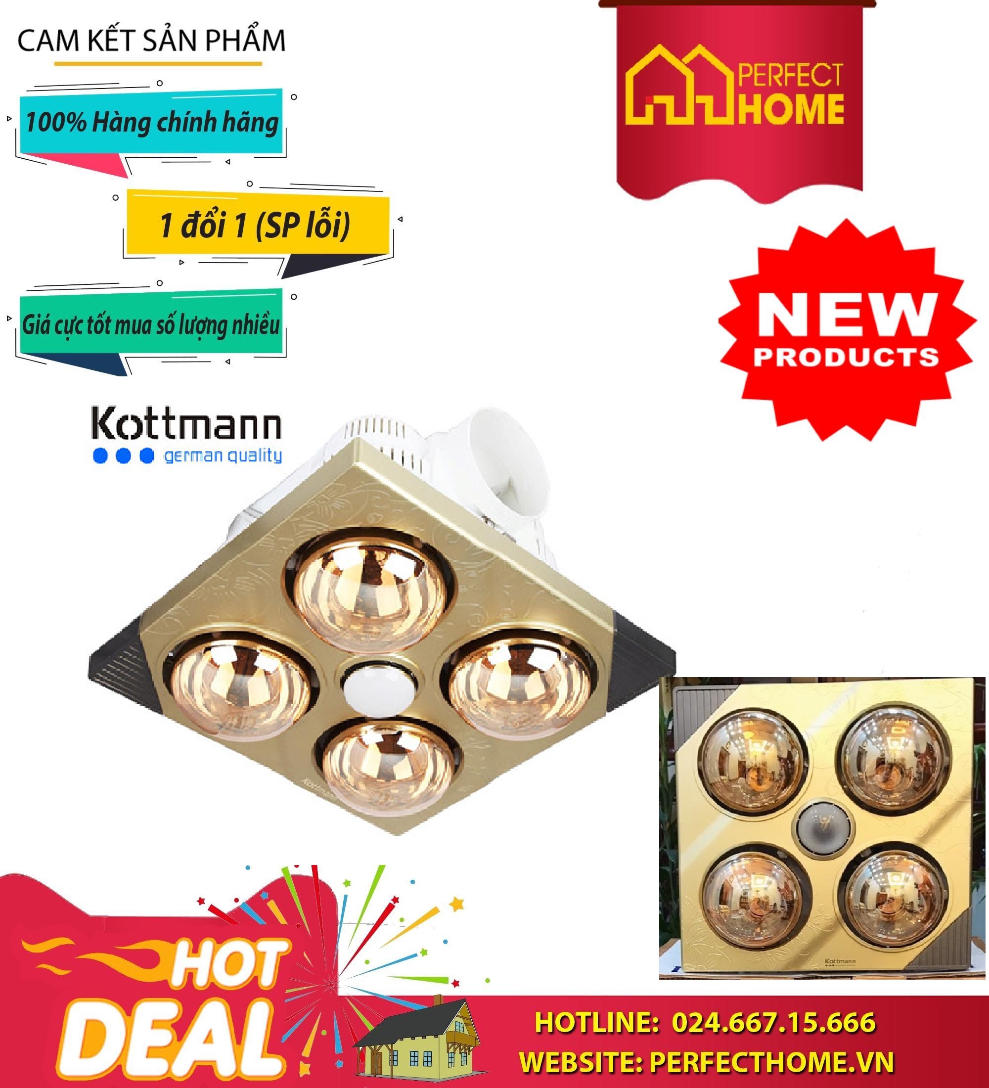 Đèn sưởi 4 bóng kottmann – loại âm trần k4b-t, k4bt