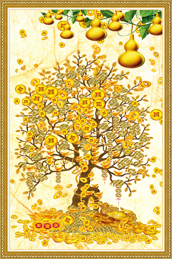 Tranh dán tường phong thủy VTC Cây Tài Lộc nhiều kích thước chất liệu pp Kim sa CayTaiLoc_010