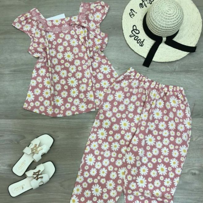 đồ bộ lụa hoa cúc quần 9 tấc vs150 vanshop92423