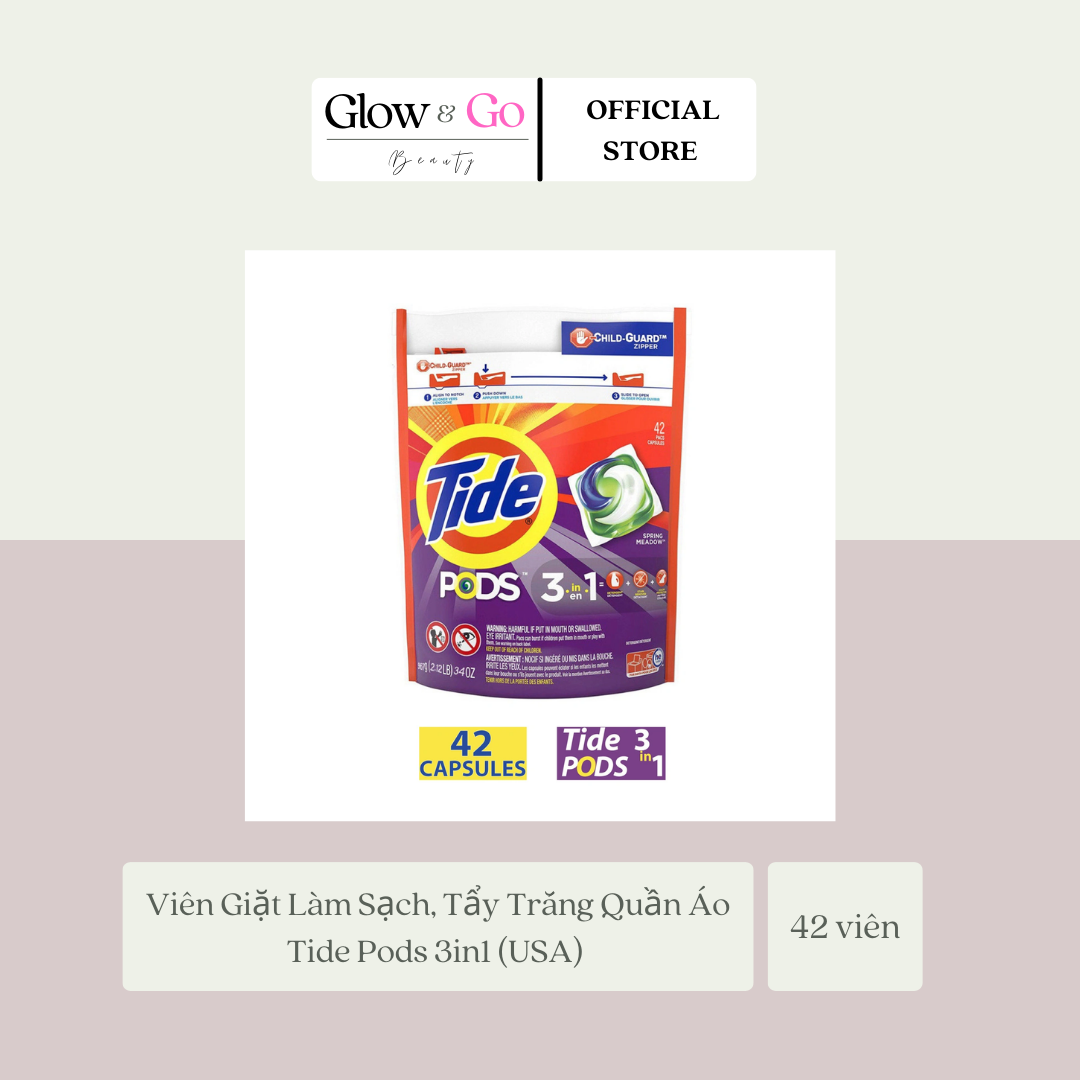 Viên giặt xả tẩy quần áo không gây kích ứng da 3in1 tide pods mỹ