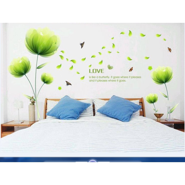 Decal dán tường Hoa pha lê xanh tranh dán tường 3D hoa xanh pha lê
