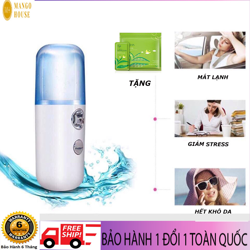 Máy Phun Sương Nano Mini Cầm Tay- Tặng Kèm Mạt Nạ Dưỡng Da- Nho Gọn, Làm Sạch Da, Phun Lạnh Se Khit Lỗ Chân Lông, Sạc Tích ĐIện- Mango House Shop - Máy Xông Mặt, Máy Xông TInh Dầu, Máy Mát Xa mặt, Máy Làm Se Khít Lỗ Chân Lông