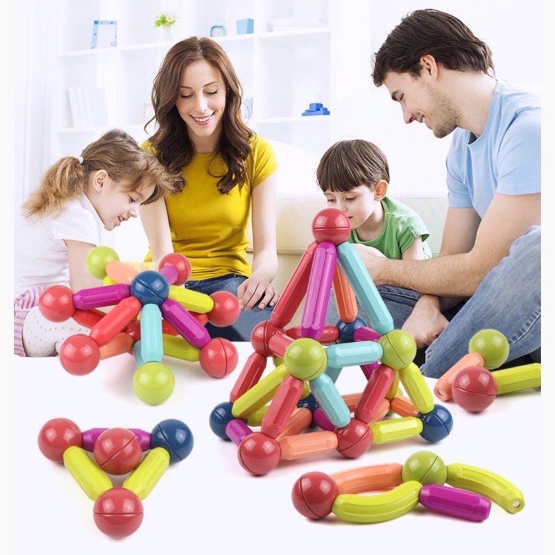 Đồ chơi nam châm xếp hình chho bé, Đồ chơi thông minh nam châm 64 món