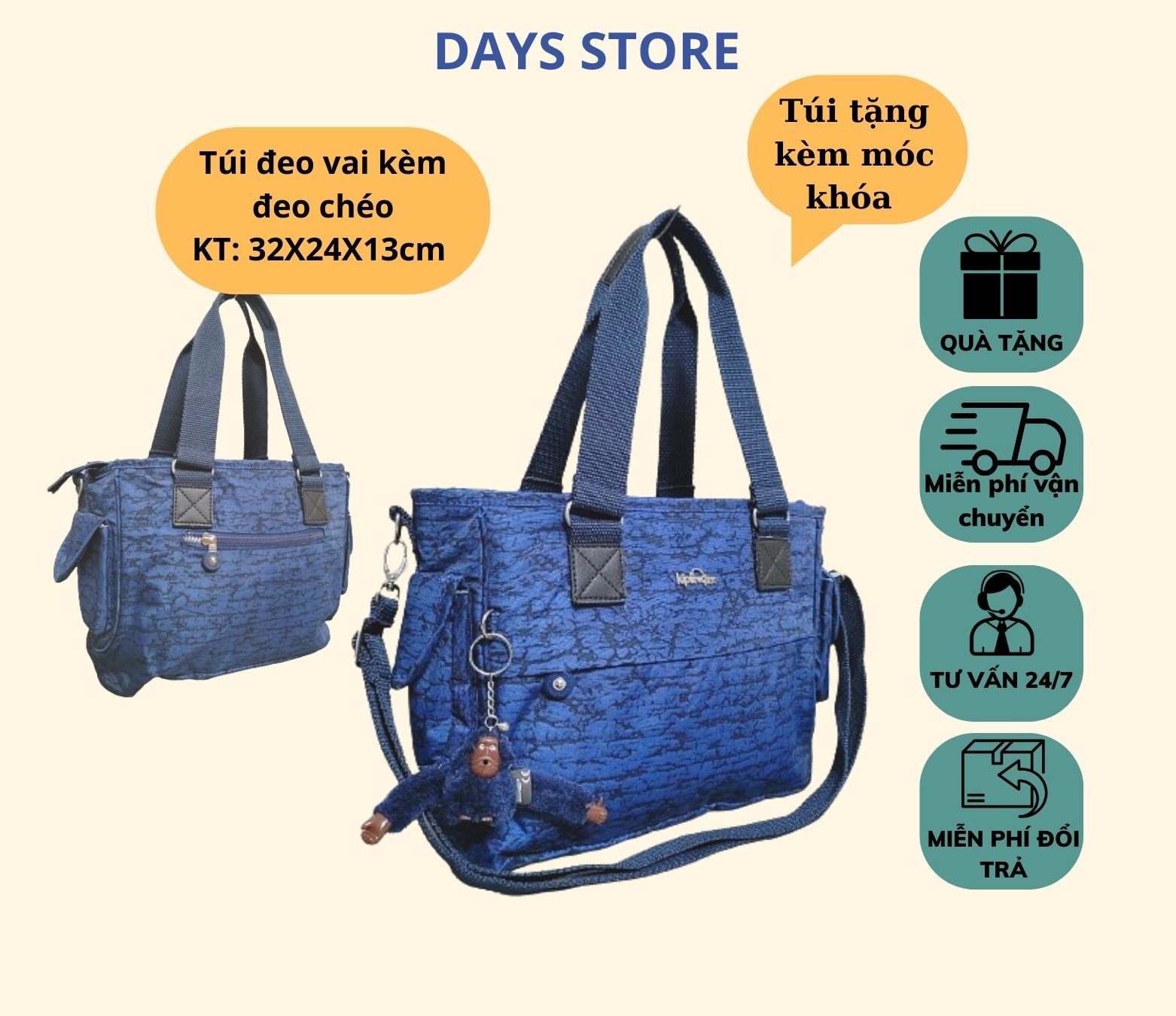 Túi đeo vai kipling kl309 kíchthước 32x24x13cm, chất liệu vải dù kháng nước, túi đeo vai kèm đeo chéo