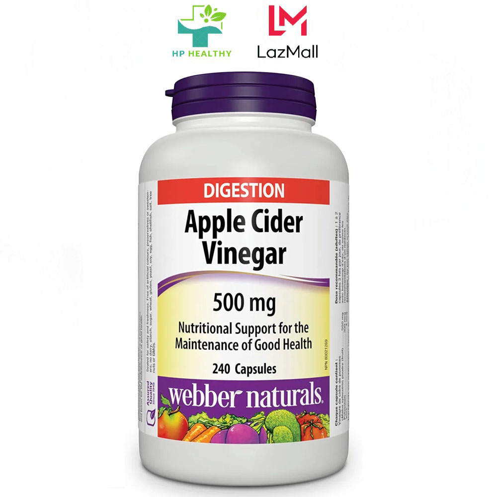 Viên uống giảm cân giấm táo Webber Naturals Apple cider vinegar 500mg 240