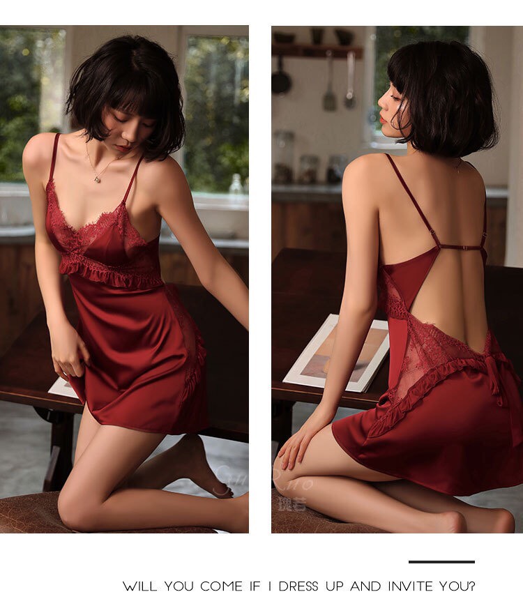 Váy ngủ nữ lụa satin trơn dáng xuông liền thân ad-10013