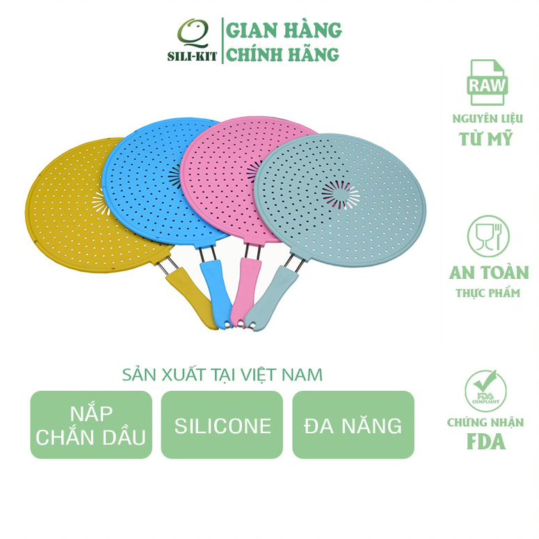 Nắp chắn dầu mỡ silicone SILI-KIT kích thước 30cm, nắp đậy xoong nồi chảo có tay cầm tiện lợi