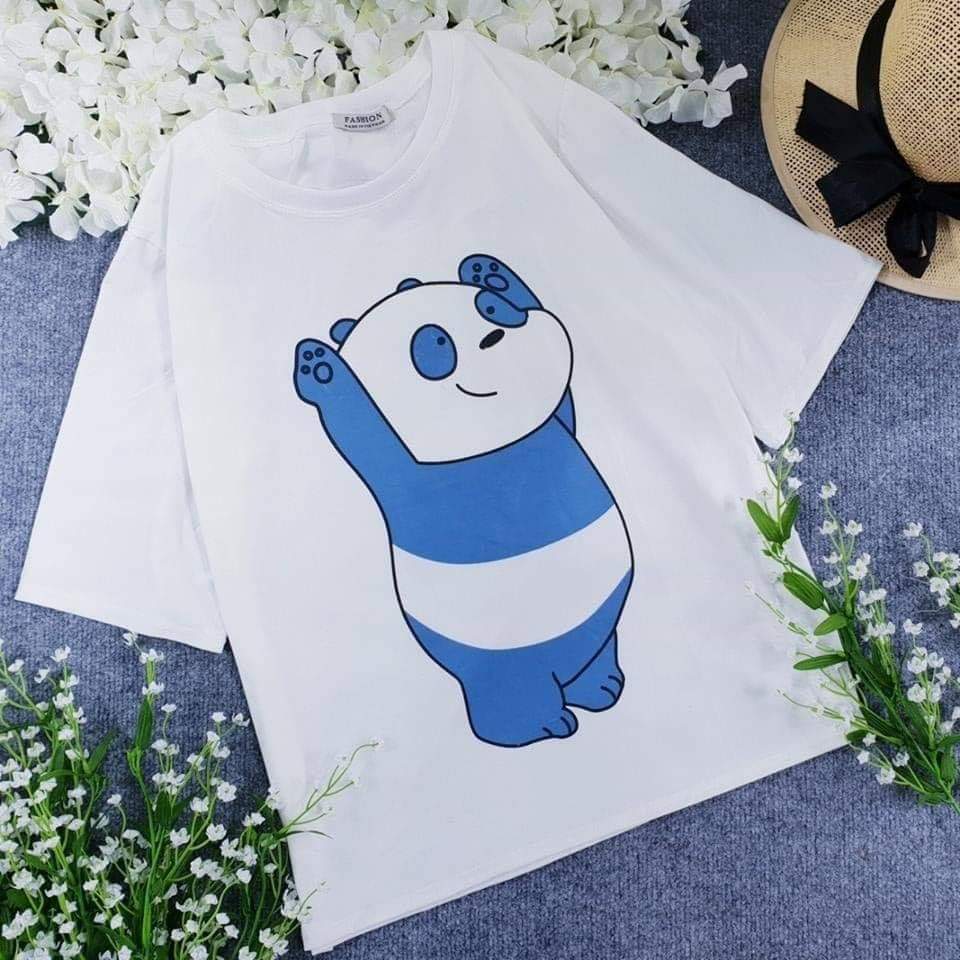 [HCM]Áo thun nam nữ form rộng Hàn Quốc in hình Gấu Trúc Xanh dễ thương vải dày mịn mát không phai màu không dính giặt
