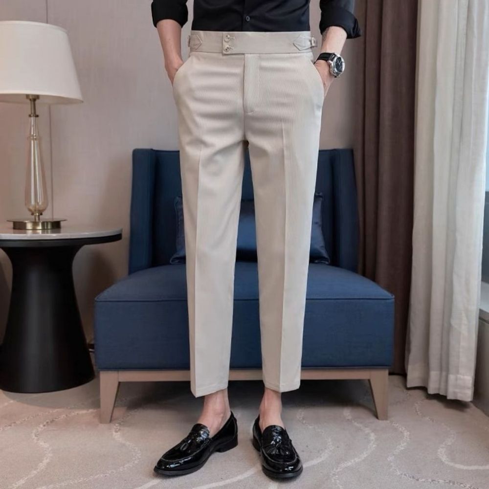 Quần âu nam cạp cao Sidetab 2 khuy baggy suông đen, quần âu nam hàn quốc lưng cao công sở cao cấp GOZIN.STORE