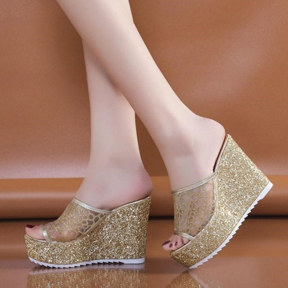 Dép xuồng quai phối kim sa siêu xinh đế bọc kim tuyến cao 10p siêu đẹp