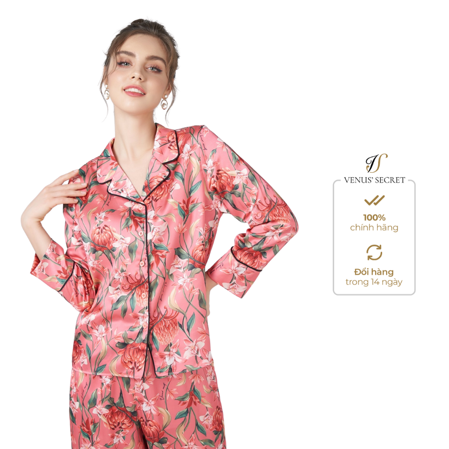 Bộ pijama dài tay họa tiết hoa cúc nền xanh