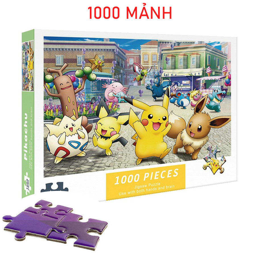 Tranh Xếp Hình 1000 Mảnh Hoạt Hình Pokemon Pikachu Dành Cho Người Lớn Và Trẻ Em, Ghép Hình 1000 Miếng Cao Cấp/ Jigsaw Puzzle 1000 Pcs/ Tranh Ghép Phát Triển Tư Duy/ Quà Tặng Ý Nghĩa/ Kích Thước: 70x50 cm