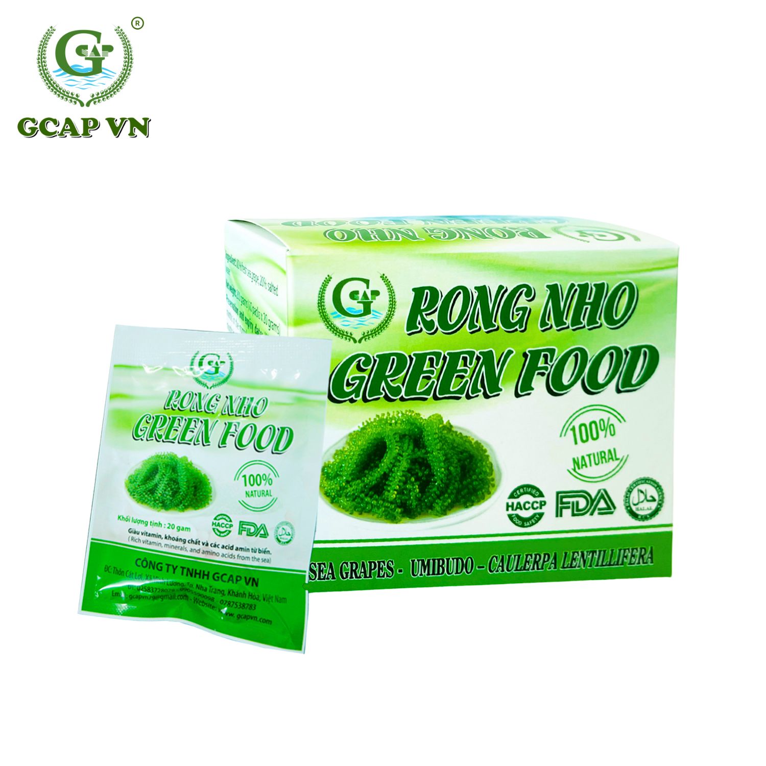 Rong nho tách nước GREEN FOOD hộp 200 gram gồm 10 túi 20 gram